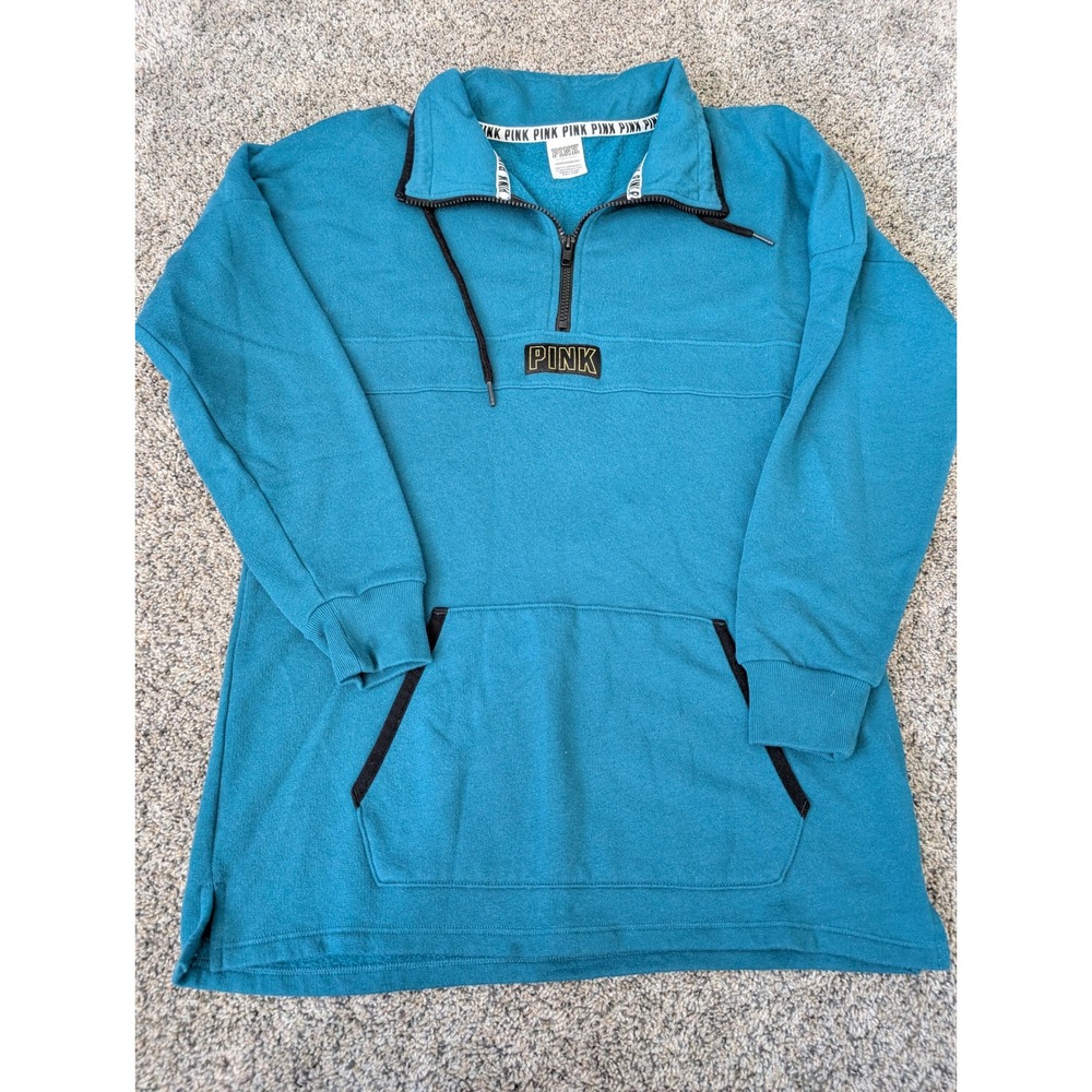 PINK Victoria's Secret Teal Blue Quarter Zip Pullover Oversized Sweatshirt XS